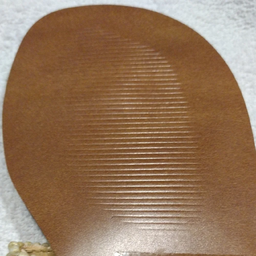 2 For 8 Dollars Sale Wood Beaded Tan Sandals - Picture 5 of 8